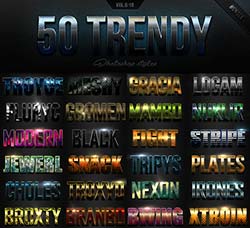 50个时髦的PS图层样式(第6-10套)：50 Trendy Photoshop Styles Bundle